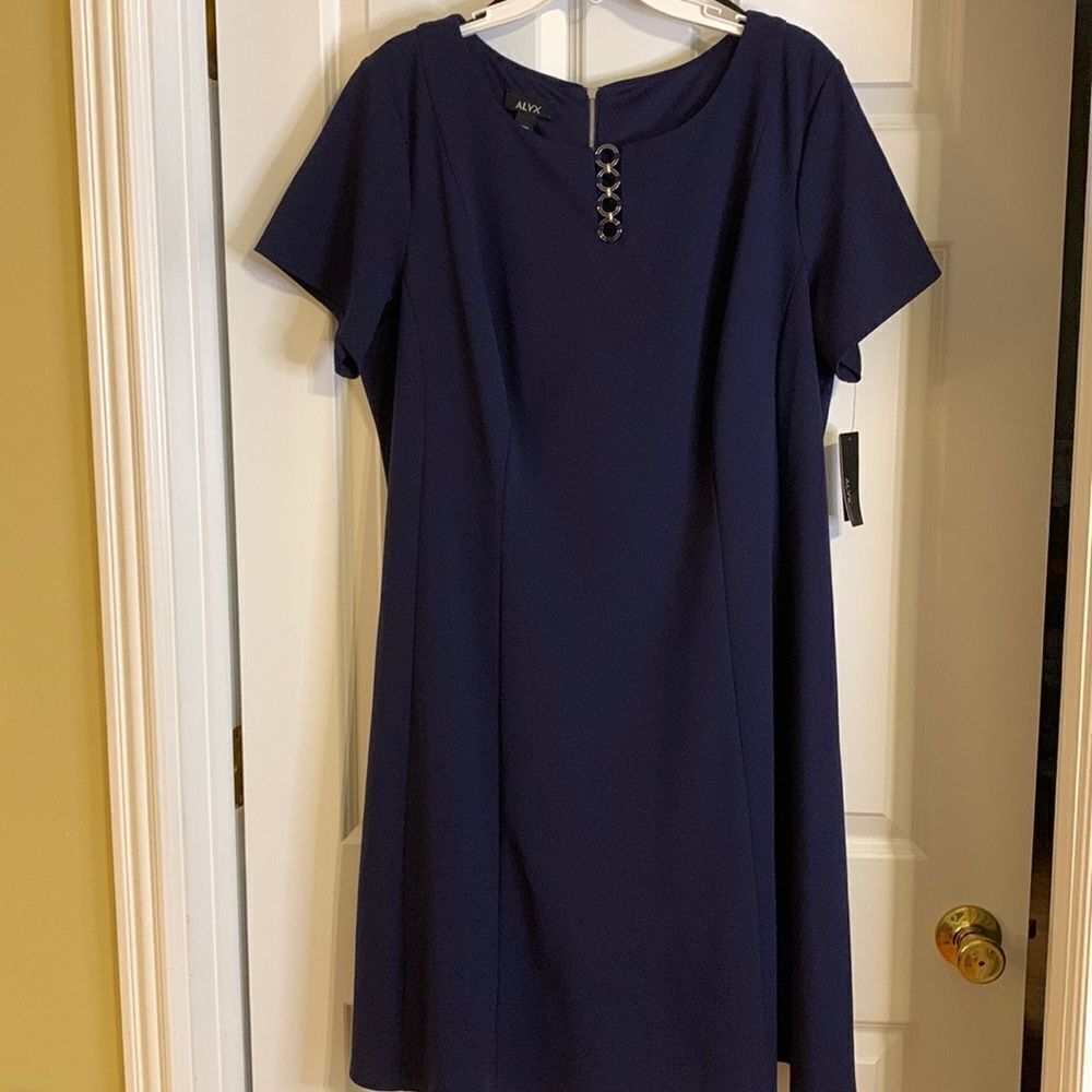 ALYX Size 20W navy blue Short sleeve dress with silver/navy detail.  NWT